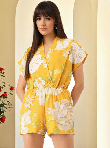 Floral Printed Jumpsuit With Waist Tie Up 1