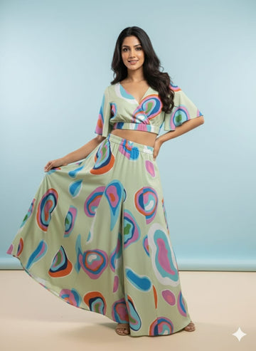 Sleek Italia Women Printed V-Neck Top & Skirt Co-Ords