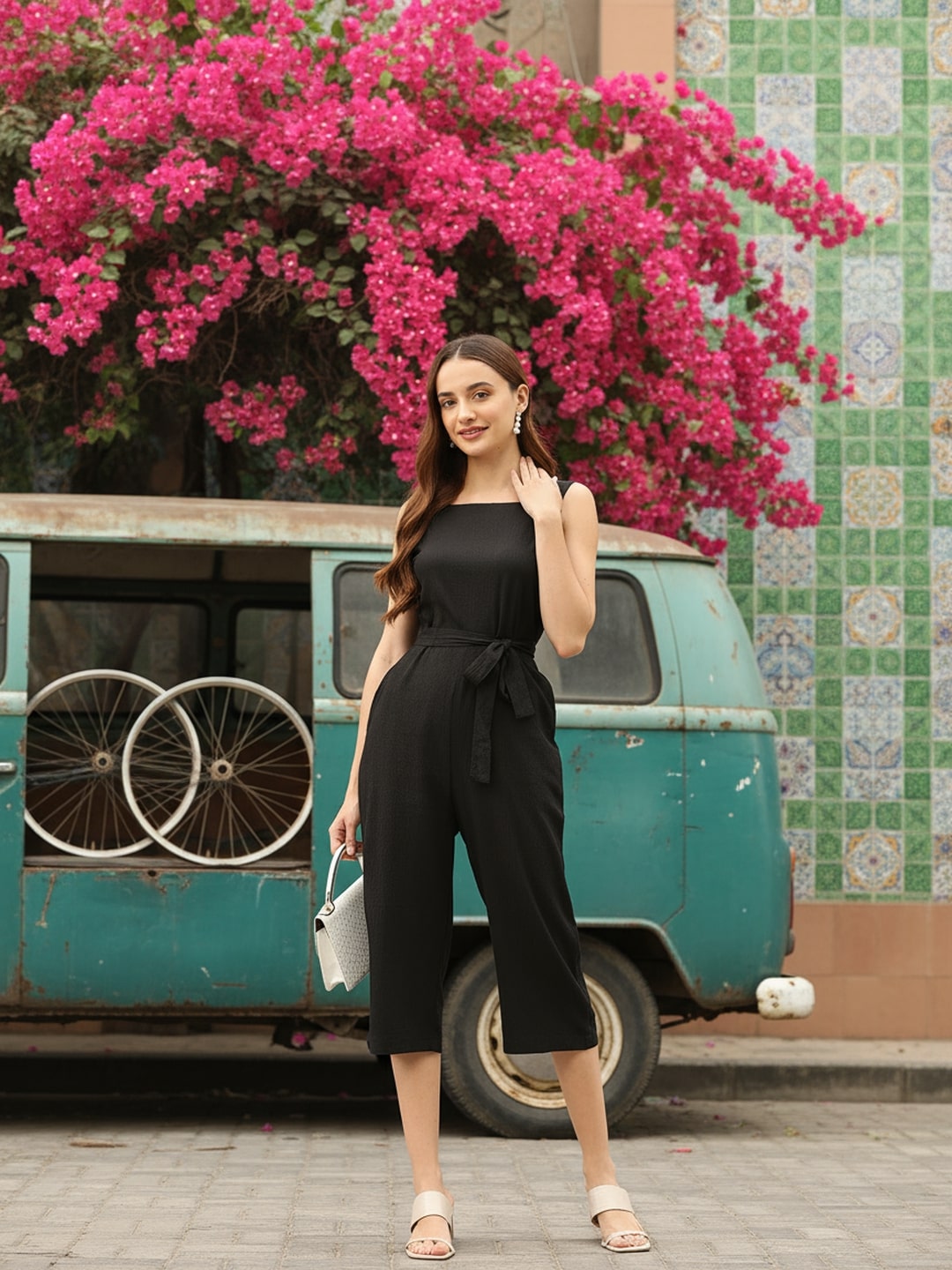 Sleek Italia Waist Tie-Ups Capri Jumpsuit