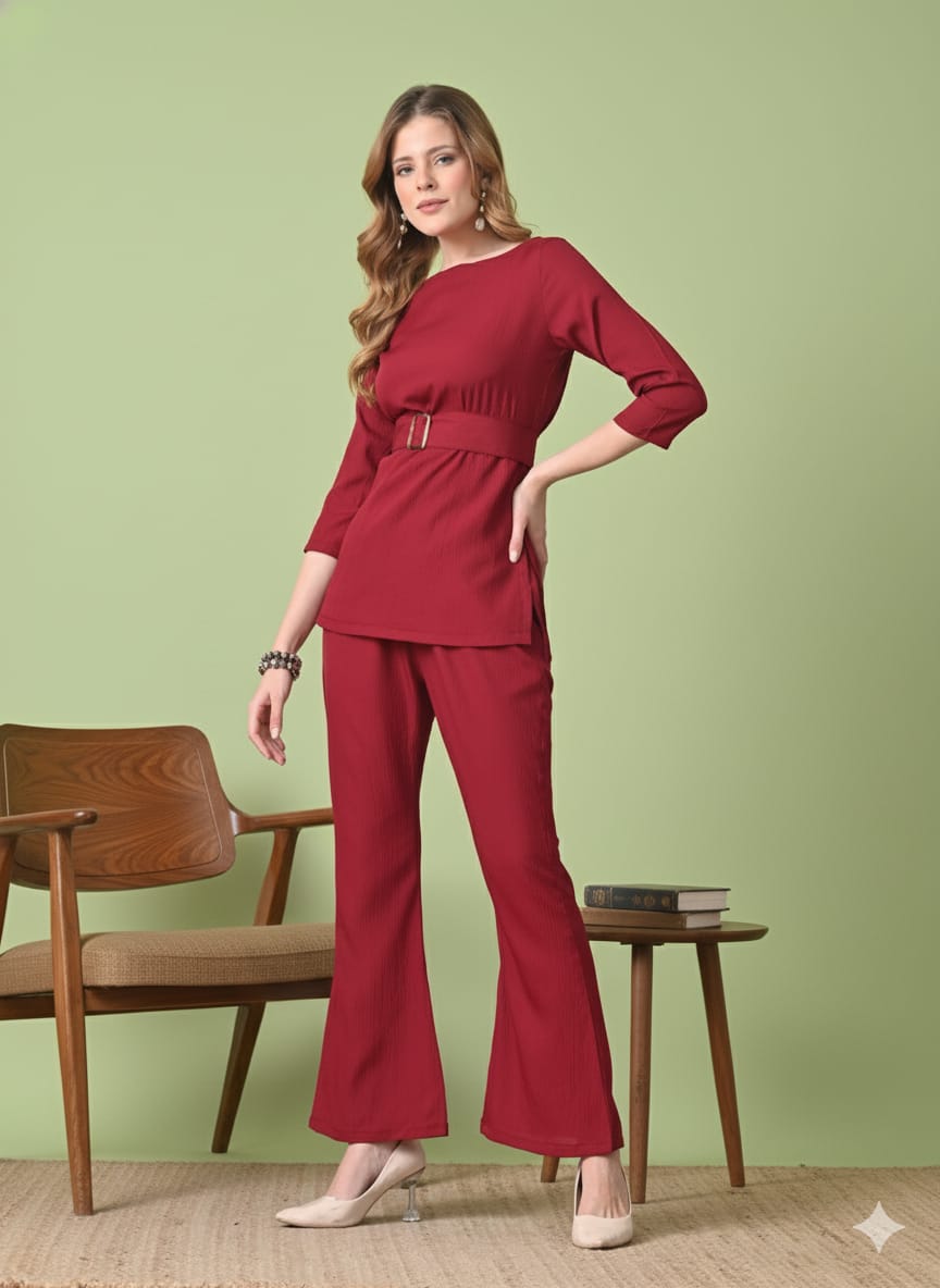 Sleek Italia Round Neck Top & Trousers Co-Ords