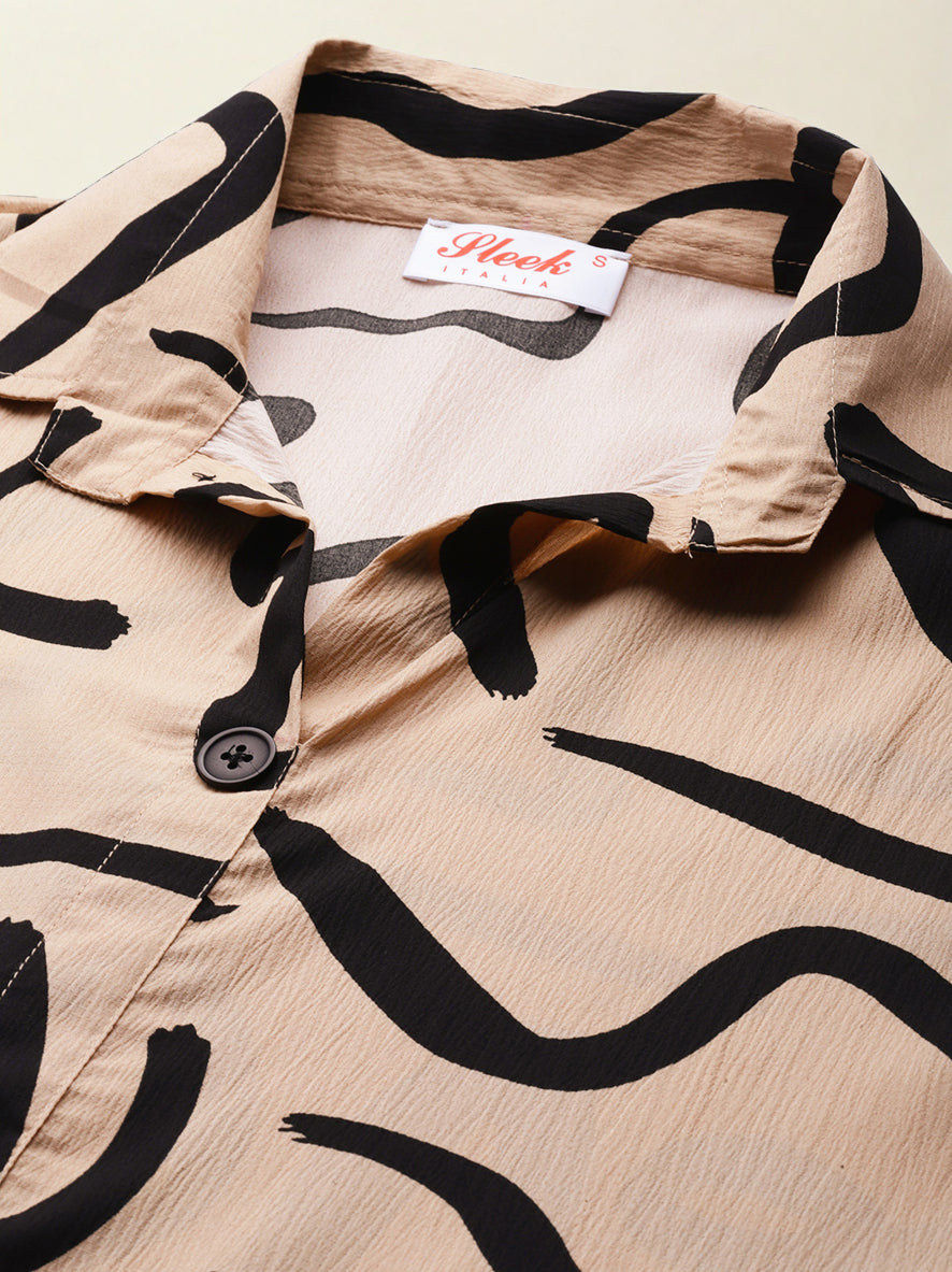 Sleek Italia Women Printed Shirt & Palazzos Co-Ord Set