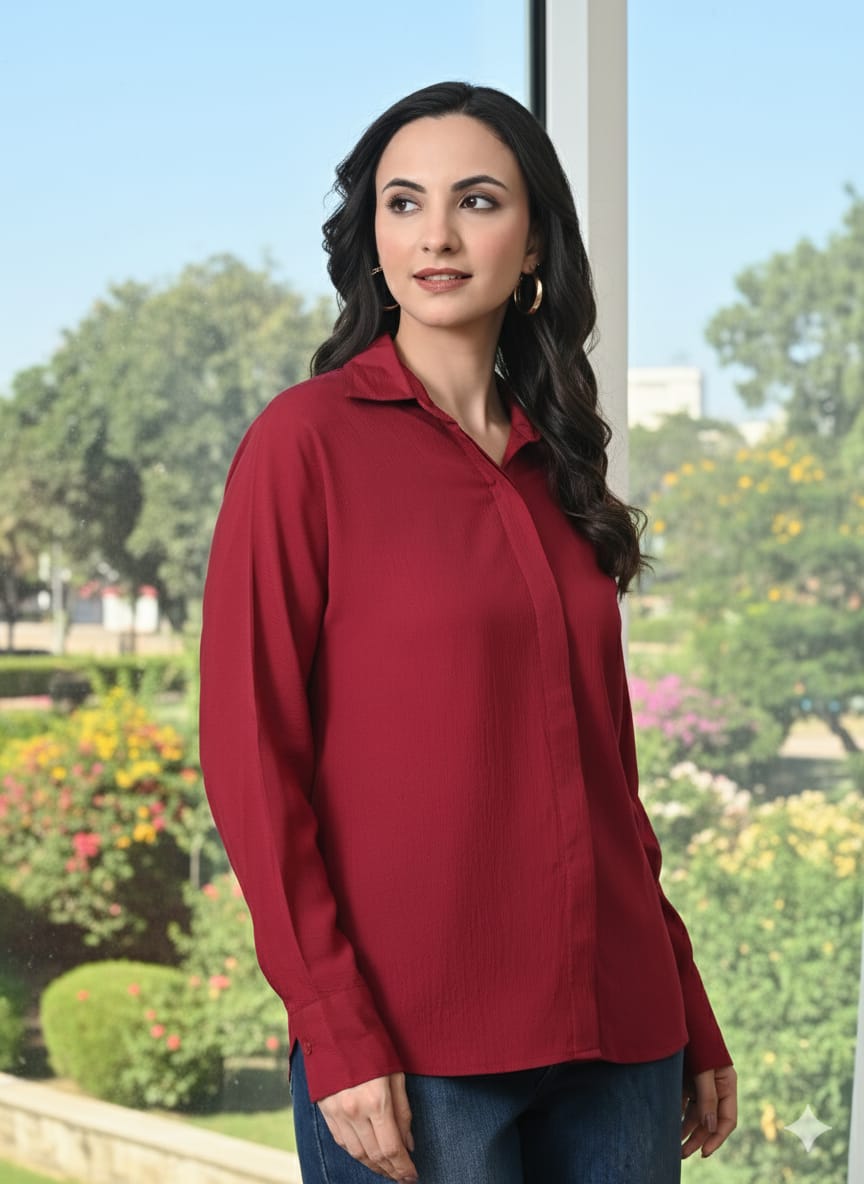 Sleek Italia Maroon Crepe Top
