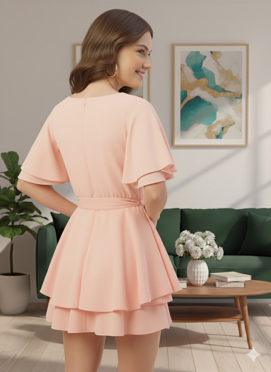 Sleek Italia Sweetheart Neck Ruffled Playsuit
