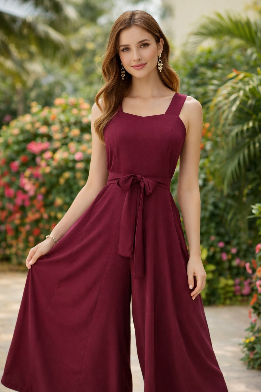 Sleek Italia Basic Solid Burgendy Jumpsuit