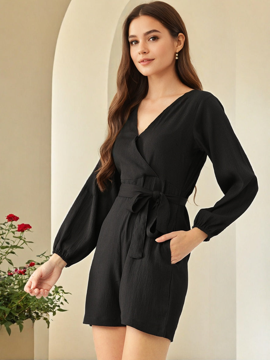 Round Neck Waist Tie Ups Playsuit